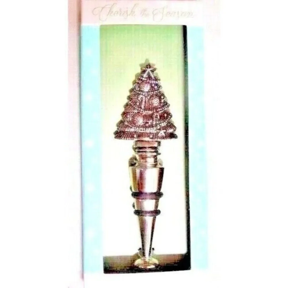 Christmas Tree Silver Wine Bottle Stopper Ornaments Candy Cane Stars Barware NEW
